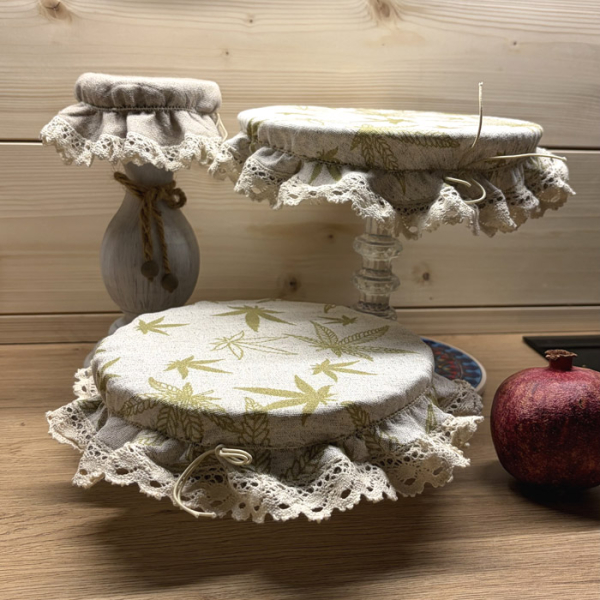 Czapka Kapturek Konopno Bawełniany Liście z Koronką