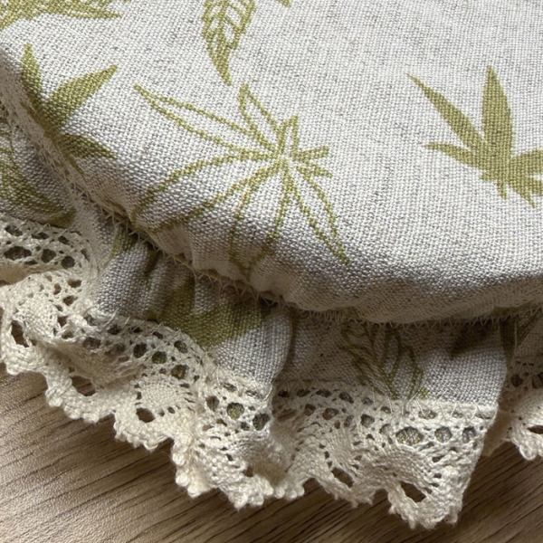 Czapka Kapturek Konopno Bawełniany Liście z Koronką