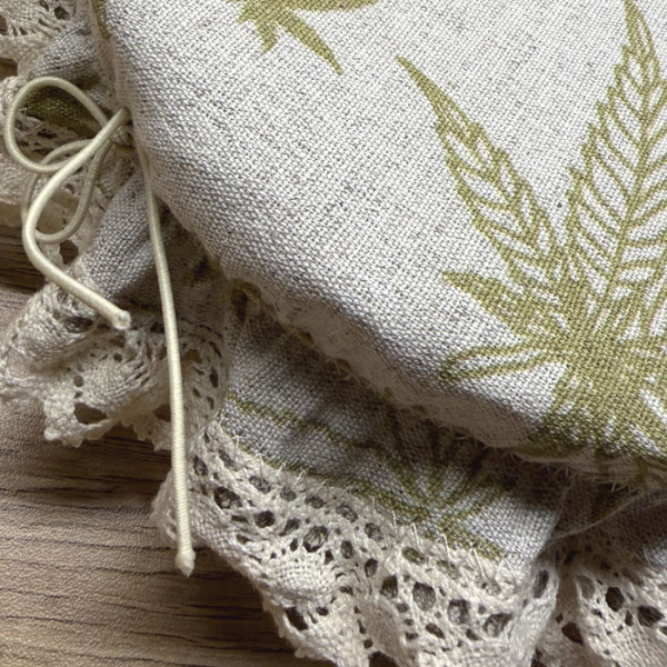 Czapka Kapturek Konopno Bawełniany Liście z Koronką