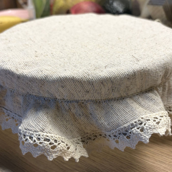 Kapturek Konopno Bawełniany Natura z Koronką na Miskę