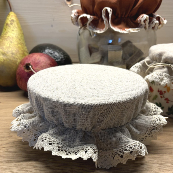 Kapturek Konopno Bawełniany Natura z Koronką na Miskę