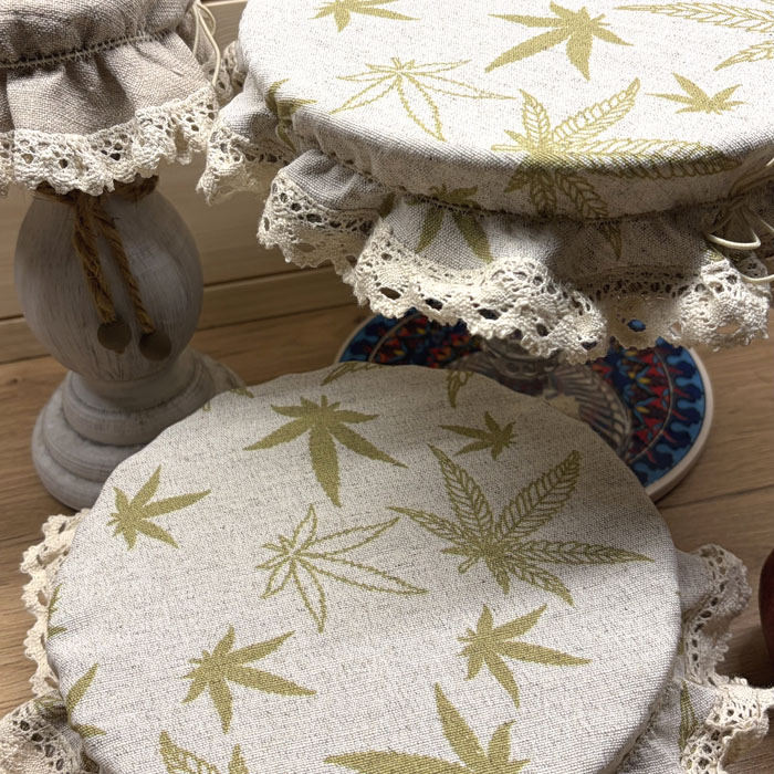 Czapka Kapturek Konopno Bawełniany Liście z Koronką