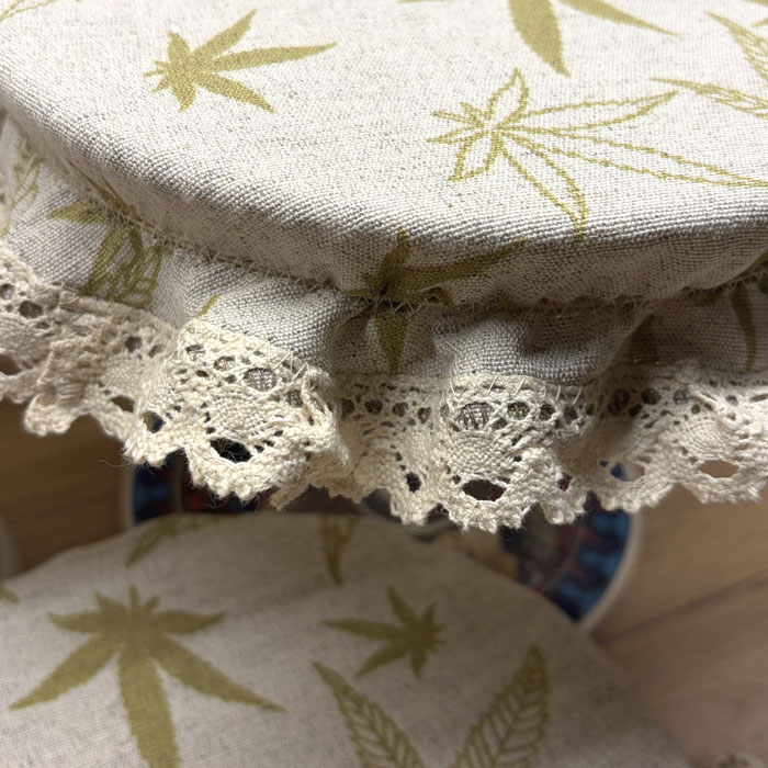 Czapka Kapturek Konopno Bawełniany Liście z Koronką