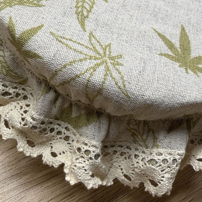 Czapka Kapturek Konopno Bawełniany Liście z Koronką