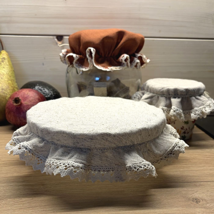 Kapturek Konopno Bawełniany Natura z Koronką na Miskę