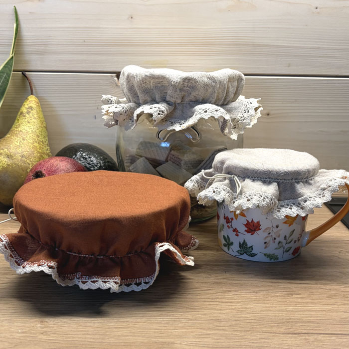 Kapturek Konopno Bawełniany Natura z Koronką na Miskę