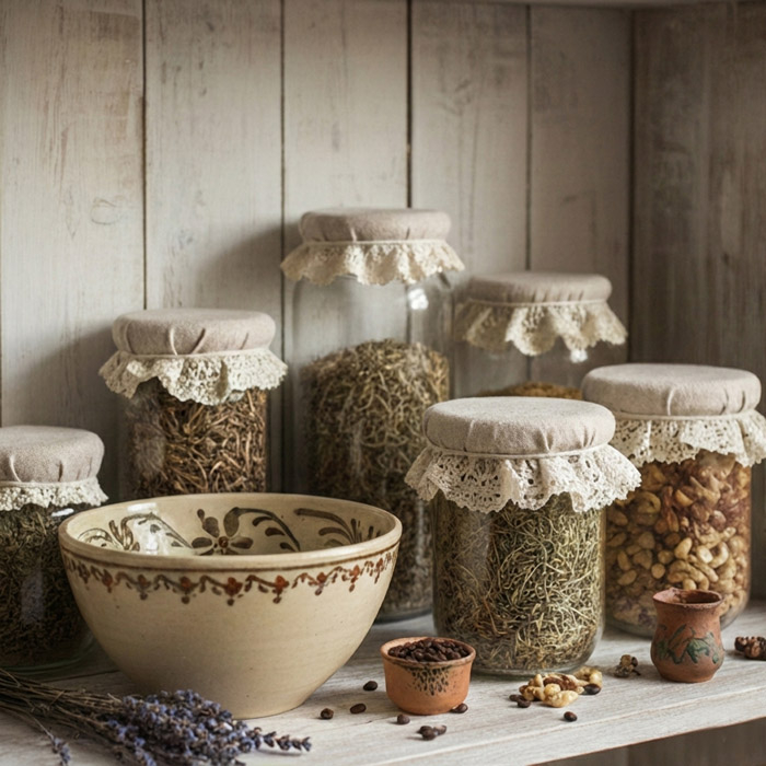 Kapturek Konopno Bawełniany Natura z Koronką na Miskę